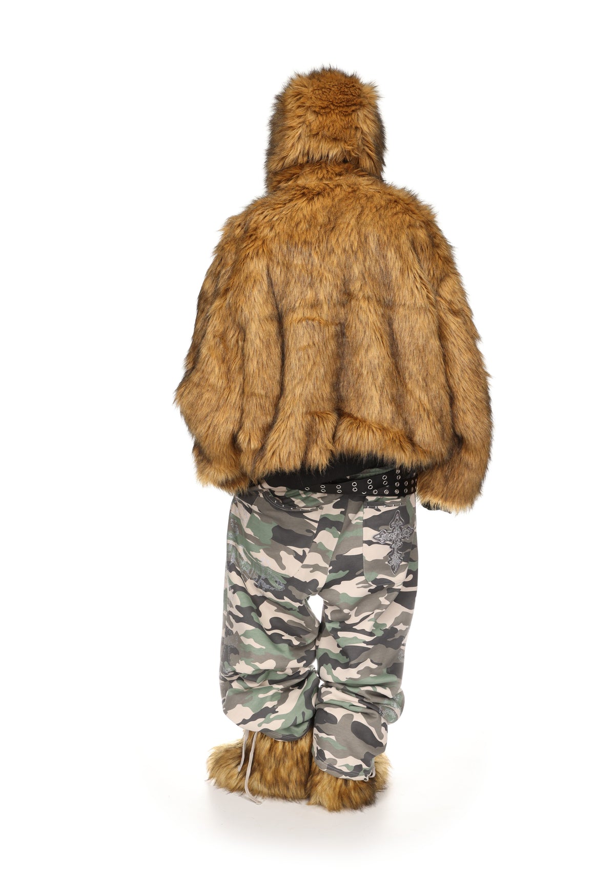 FERAL FAUX FUR REVERSIBLE BOMBER JACKET CAMO AND NATURAL