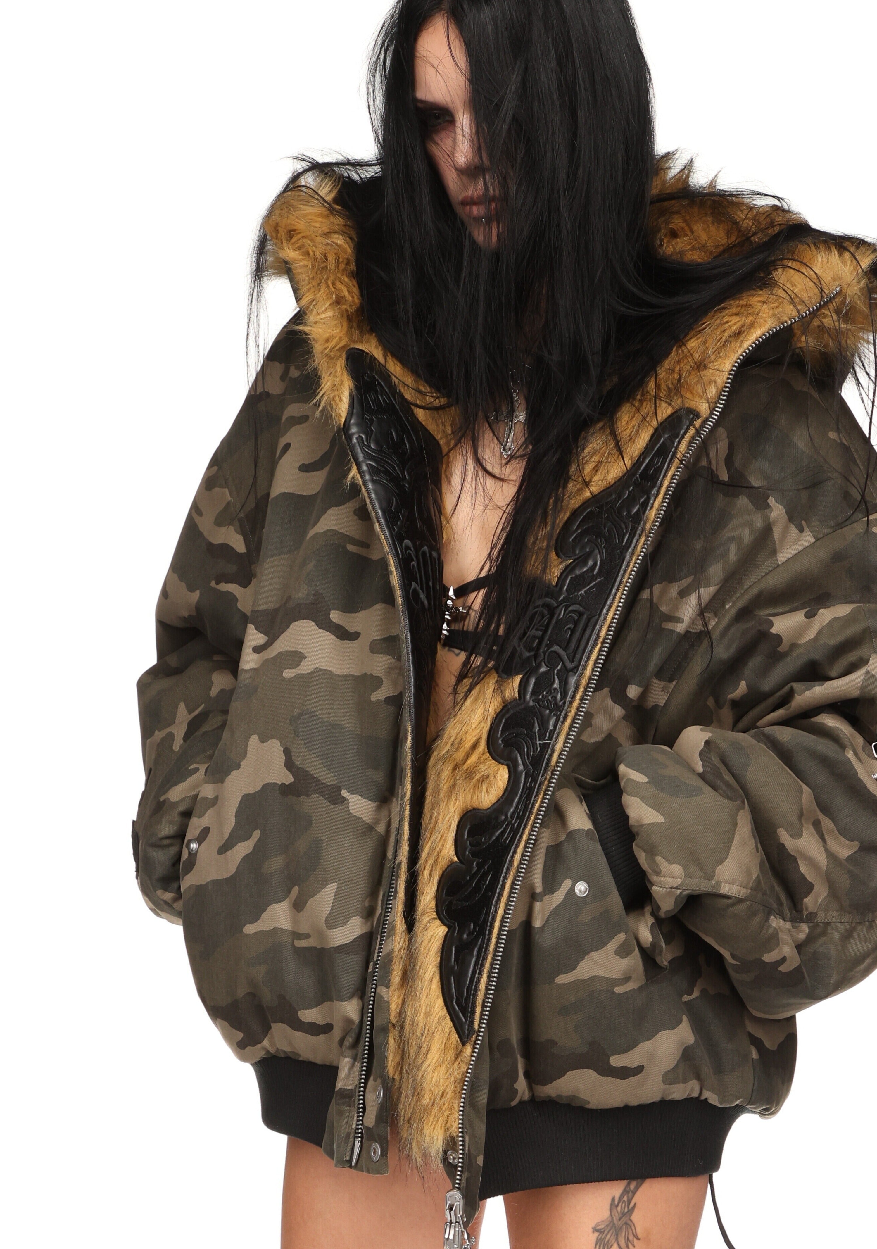 Feral Faux Fur Reversible Bomber Jacket Camo and Natural – NAMED