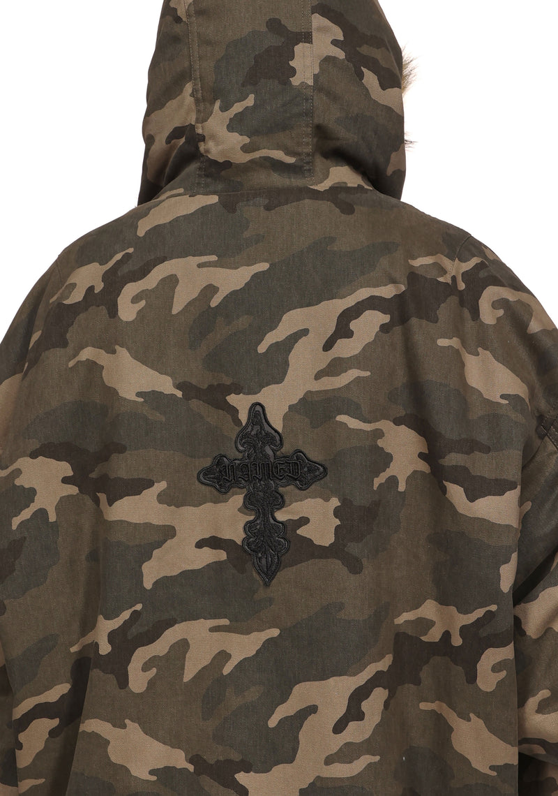 FERAL FAUX FUR REVERSIBLE BOMBER JACKET CAMO AND NATURAL