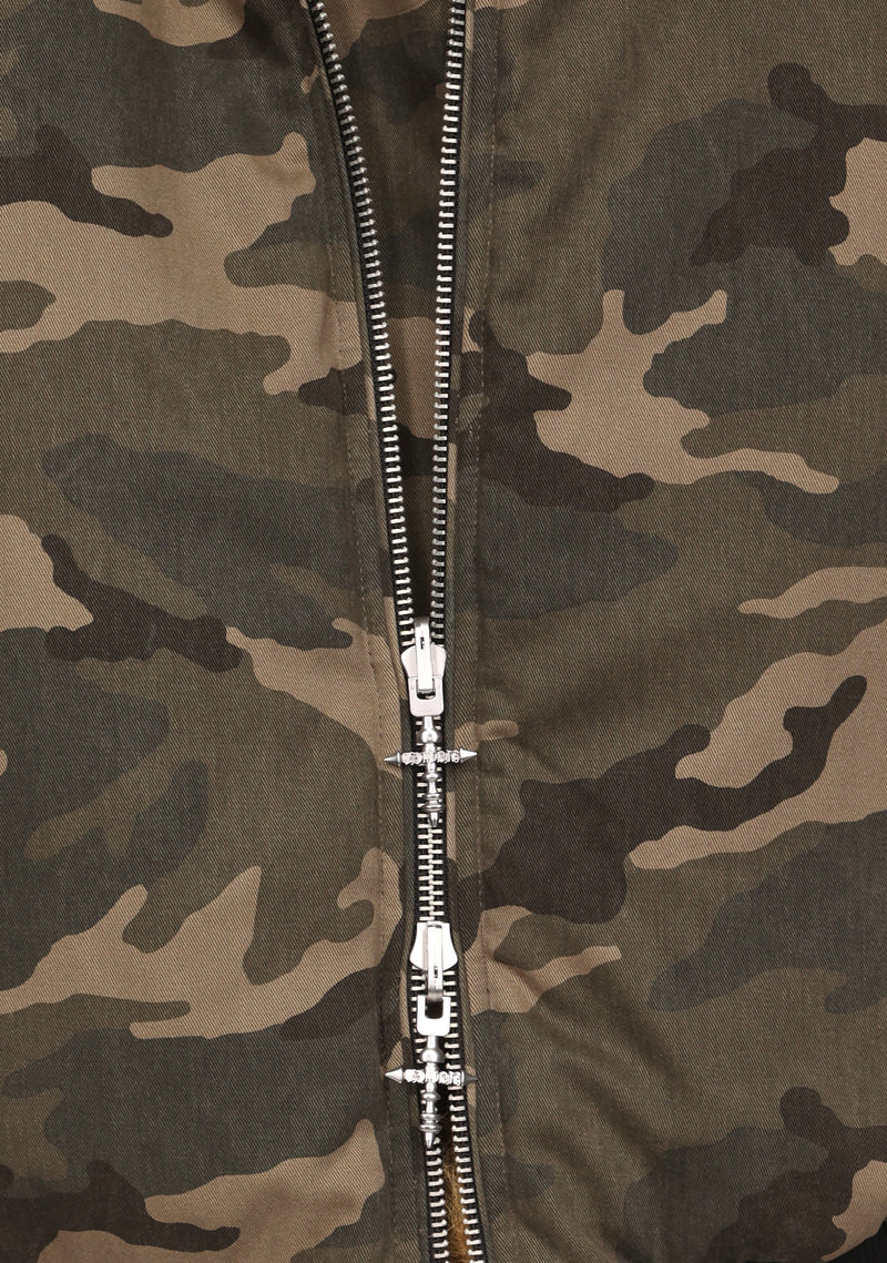 FERAL FAUX FUR REVERSIBLE BOMBER JACKET CAMO AND NATURAL