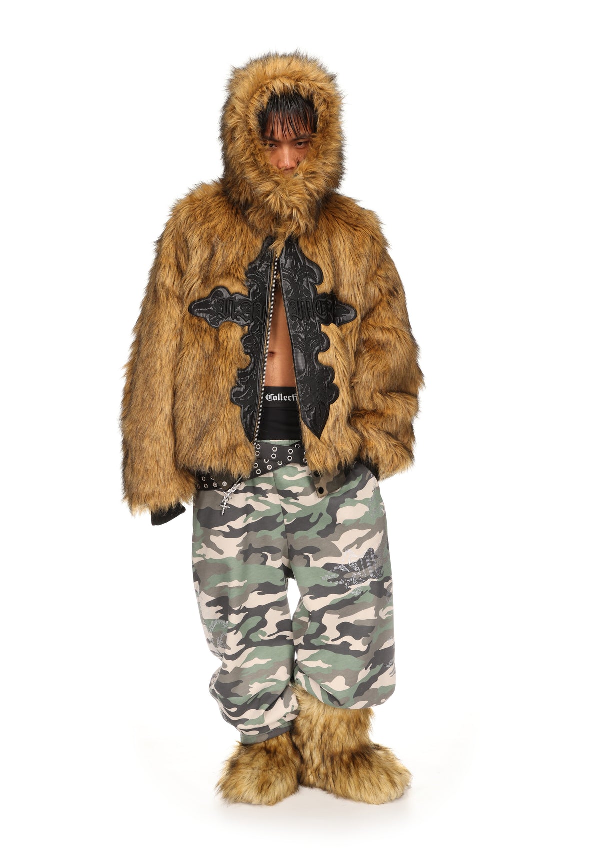 FERAL FAUX FUR REVERSIBLE BOMBER JACKET CAMO AND NATURAL