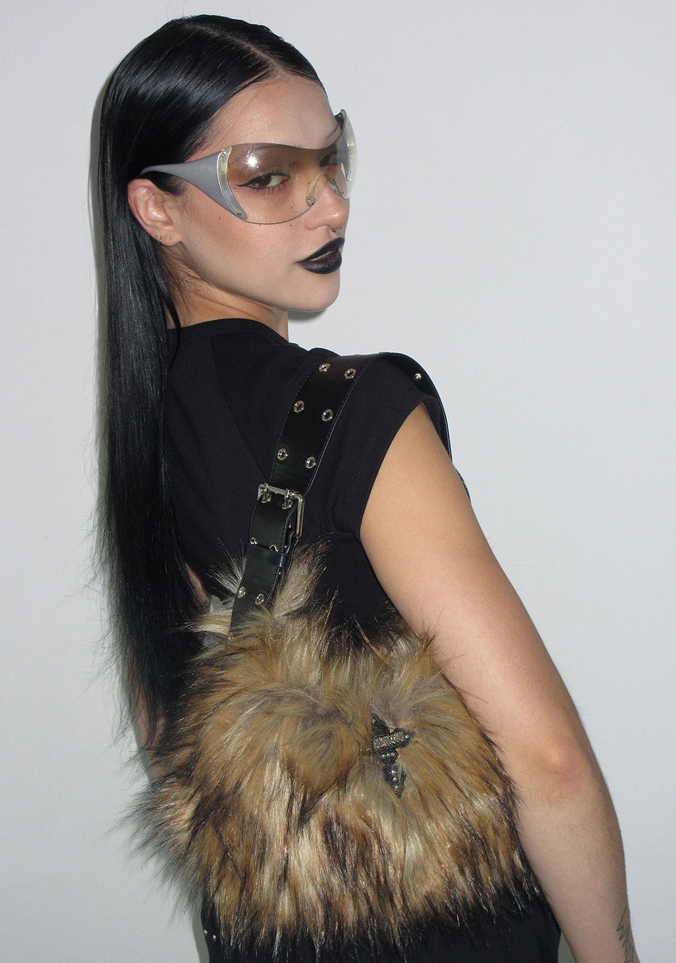FERAL FAUX FUR SHOULDER BAG BROWN