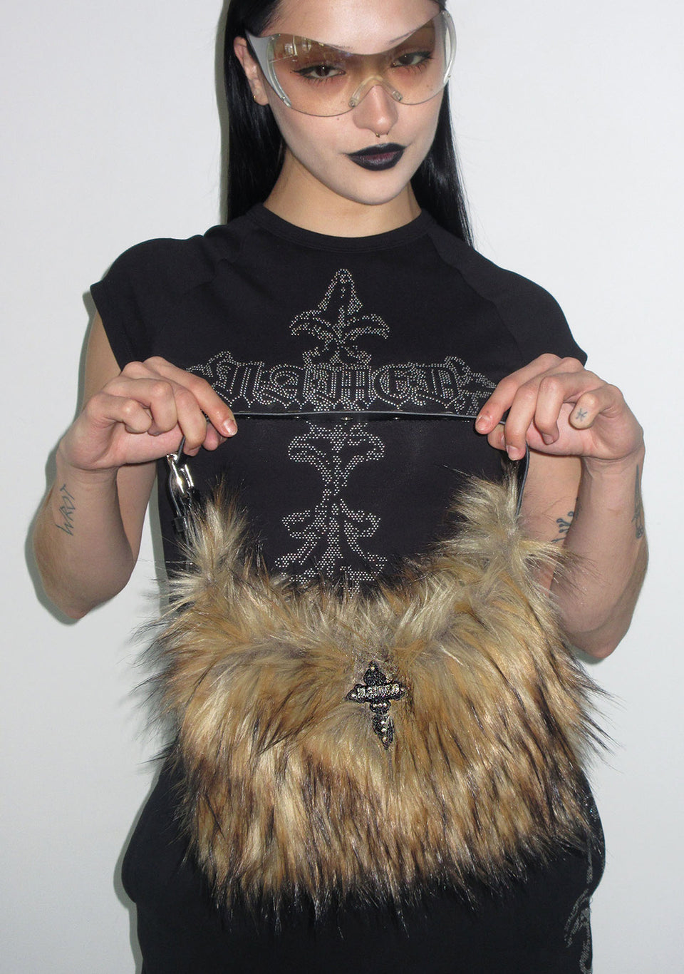 FERAL FAUX FUR SHOULDER BAG BROWN