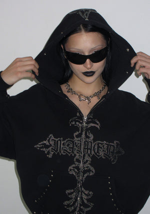 FERAL FAUX FUR STUDDED ZIP HOODIE BLACK (DETACHABLE FUR)