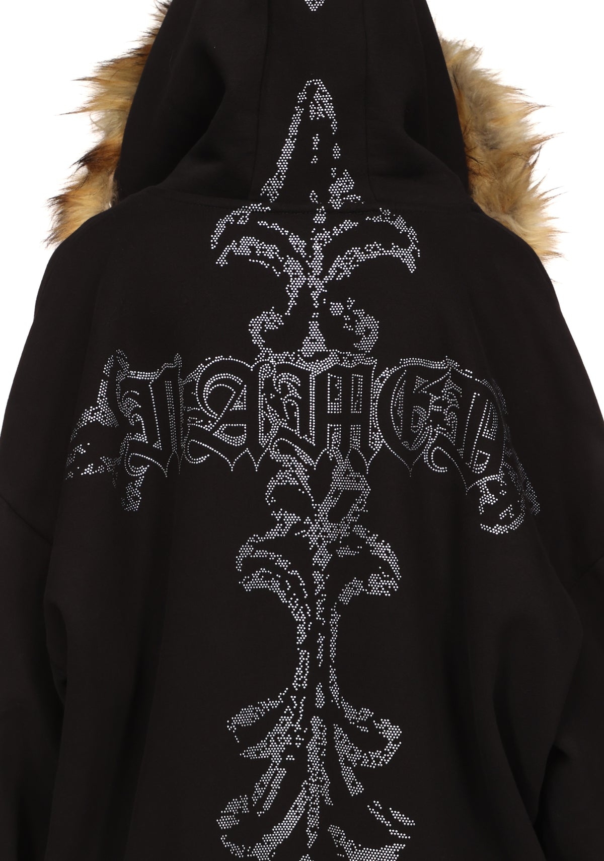 FERAL FAUX FUR STUDDED ZIP HOODIE BLACK (DETACHABLE FUR)