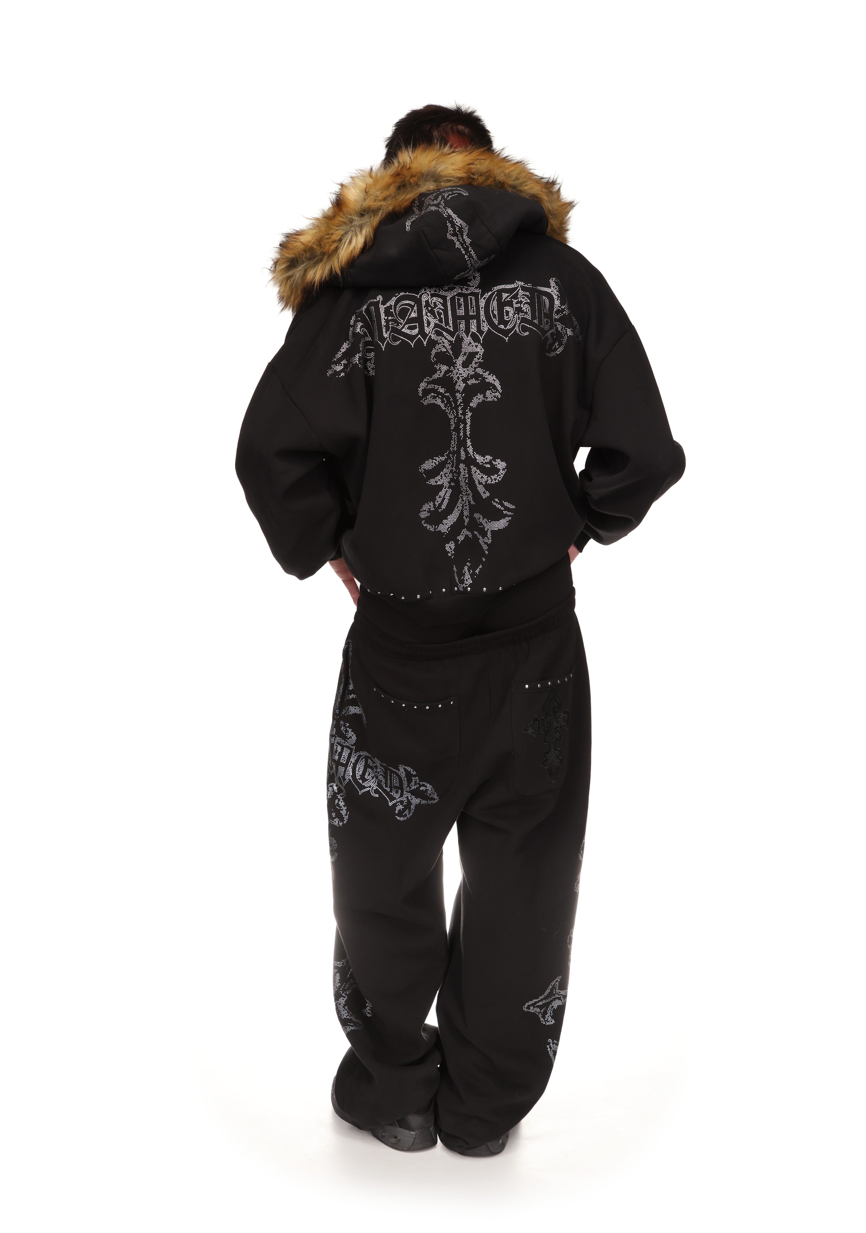 Feral Faux Fur Studded Zip Hoodie Black Detachable Fur – NAMED