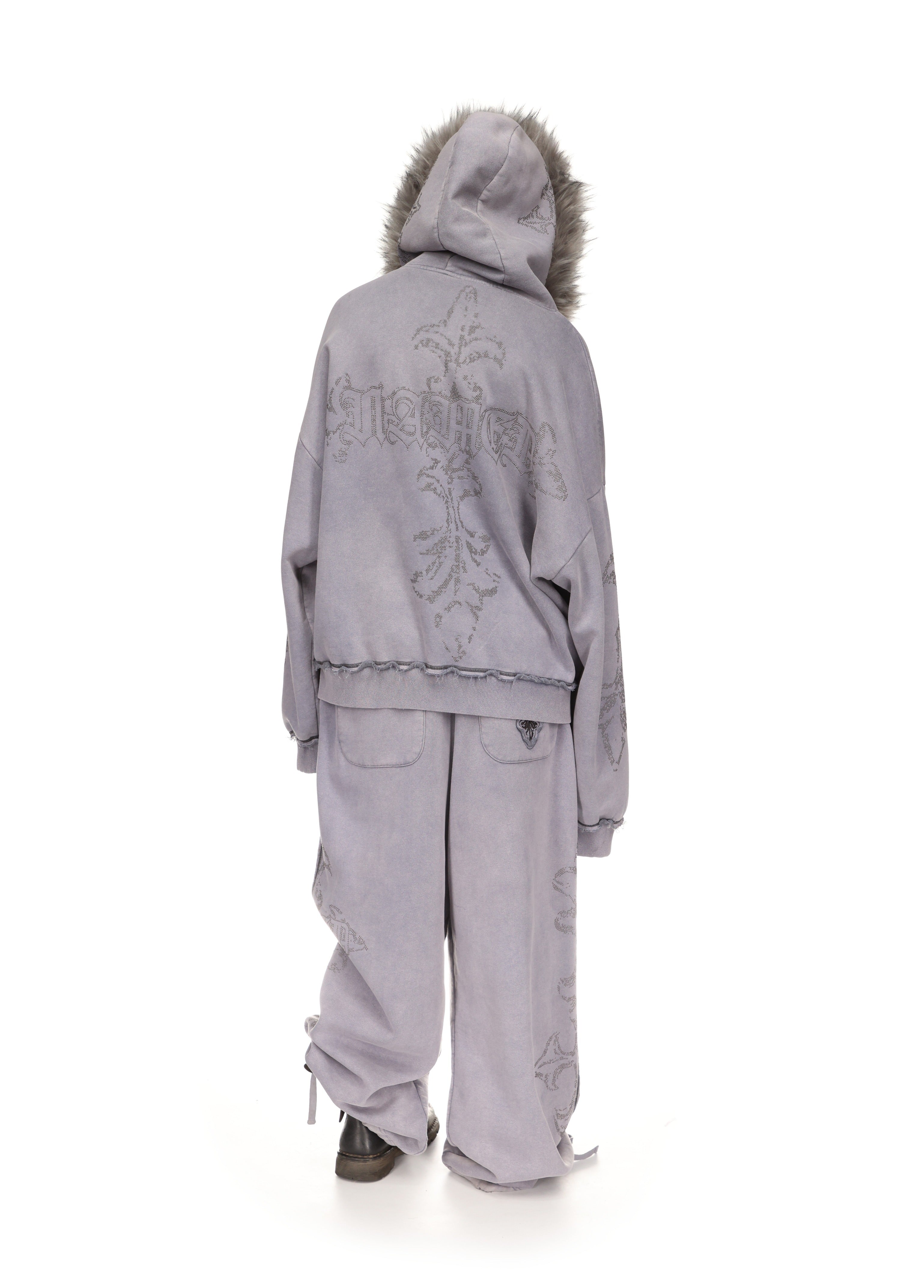 ジャケット・アウター type shade fur studs hoodie Feral Faux Fur Studded Zip Hoodie Washed Grey Detachable Fur