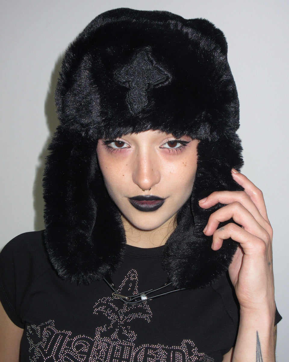 FERAL FAUX FUR TRAPPER HAT BLACK