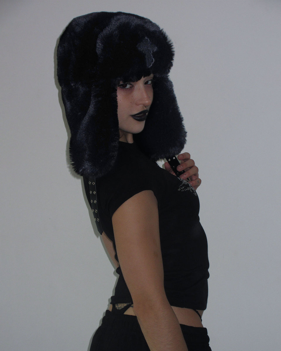 FERAL FAUX FUR TRAPPER HAT BLACK