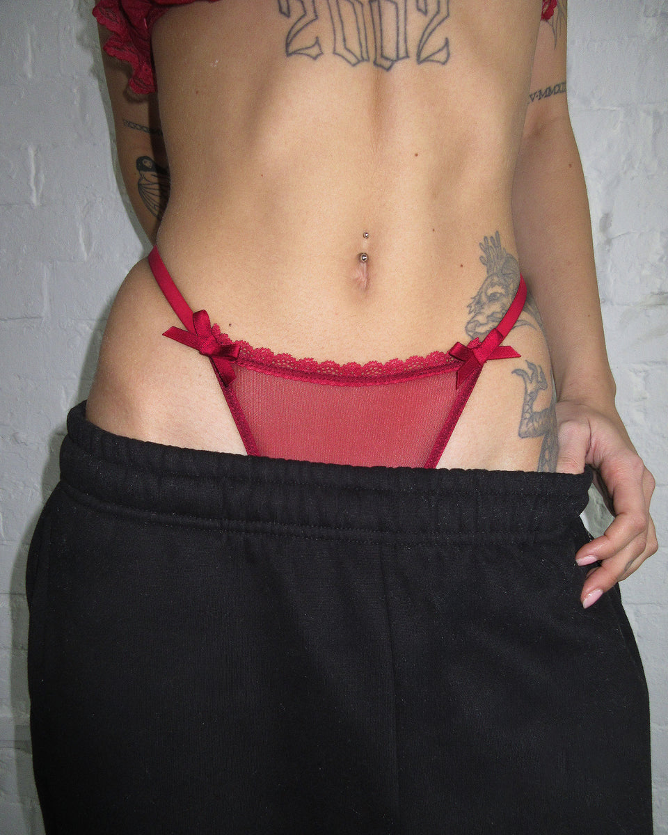 LIMITED EDITION FERAL HARDWARE CHARM MESH G-STRING RED (2 PACK)