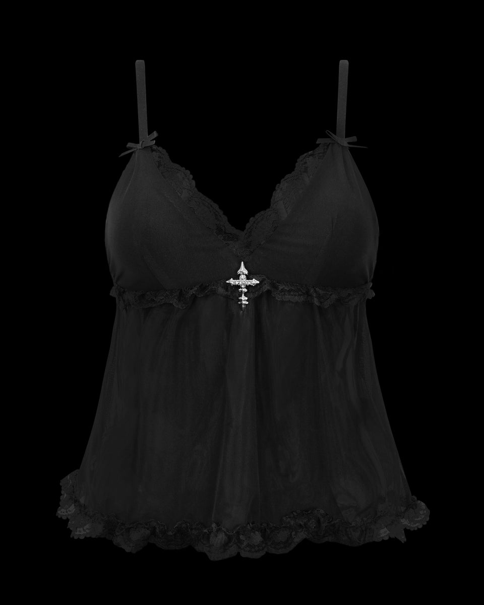 FERAL SHEER MESH CAMI TOP BLACK