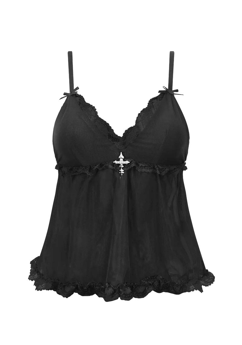 FERAL SHEER MESH CAMI TOP BLACK