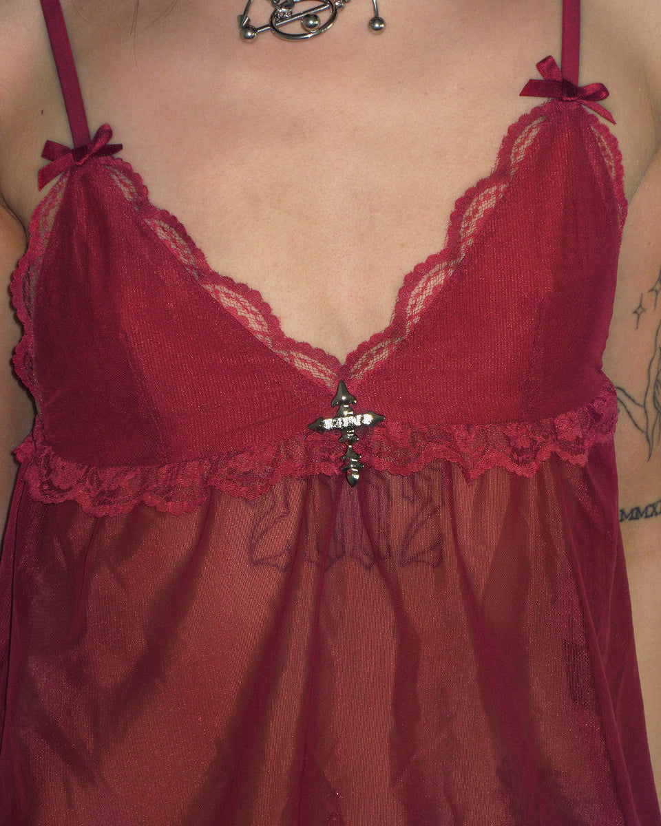 LIMITED EDITION FERAL SHEER MESH CAMI TOP RED