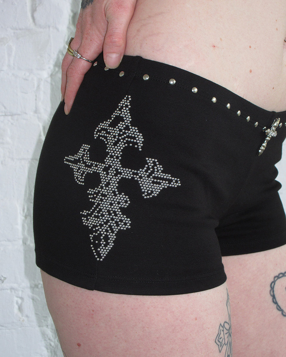 FERAL STUDDED MICRO HOTPANT SHORTS BLACK