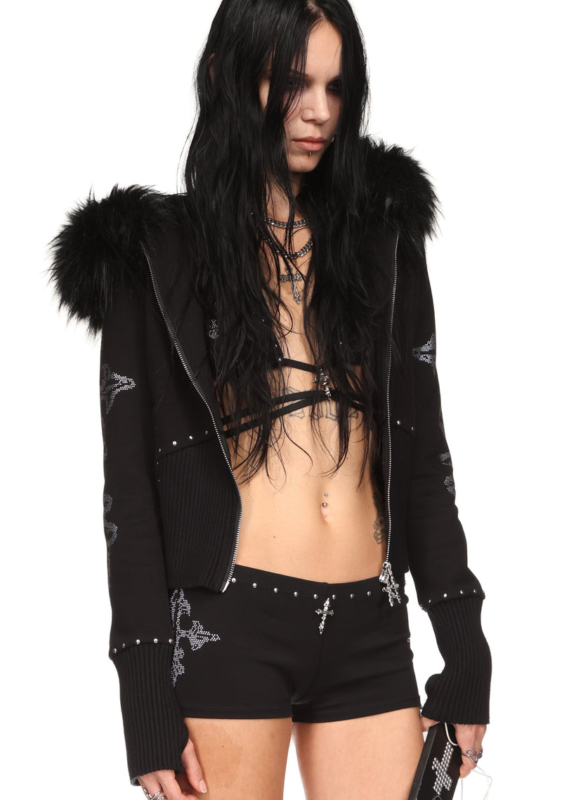 FERAL STUDDED MICRO HOTPANT SHORTS BLACK