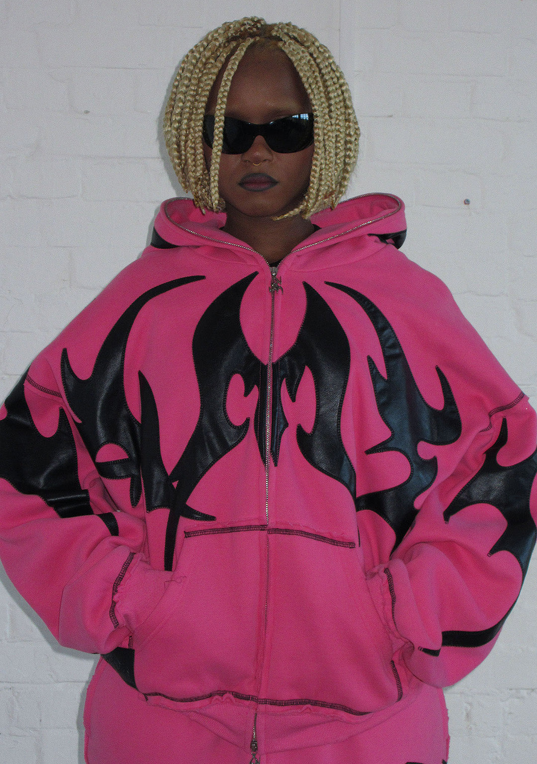 FLAME ZIP HOODIE PINK POISON