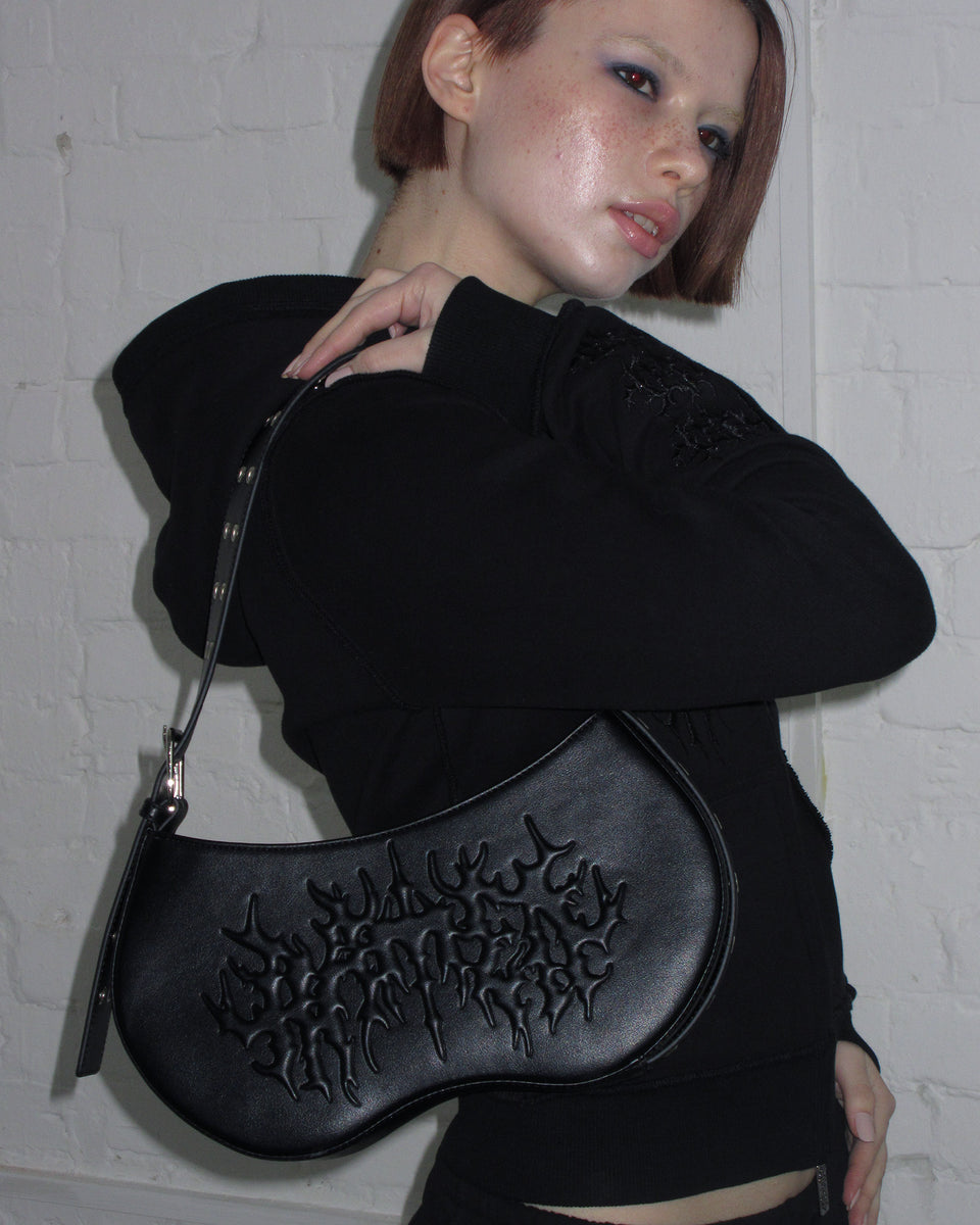 GHOST EMBOSSED SHOULDER BAG BLACK