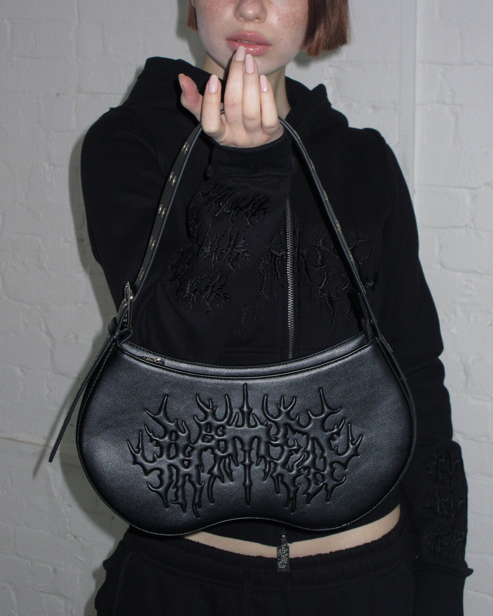 GHOST EMBOSSED SHOULDER BAG BLACK