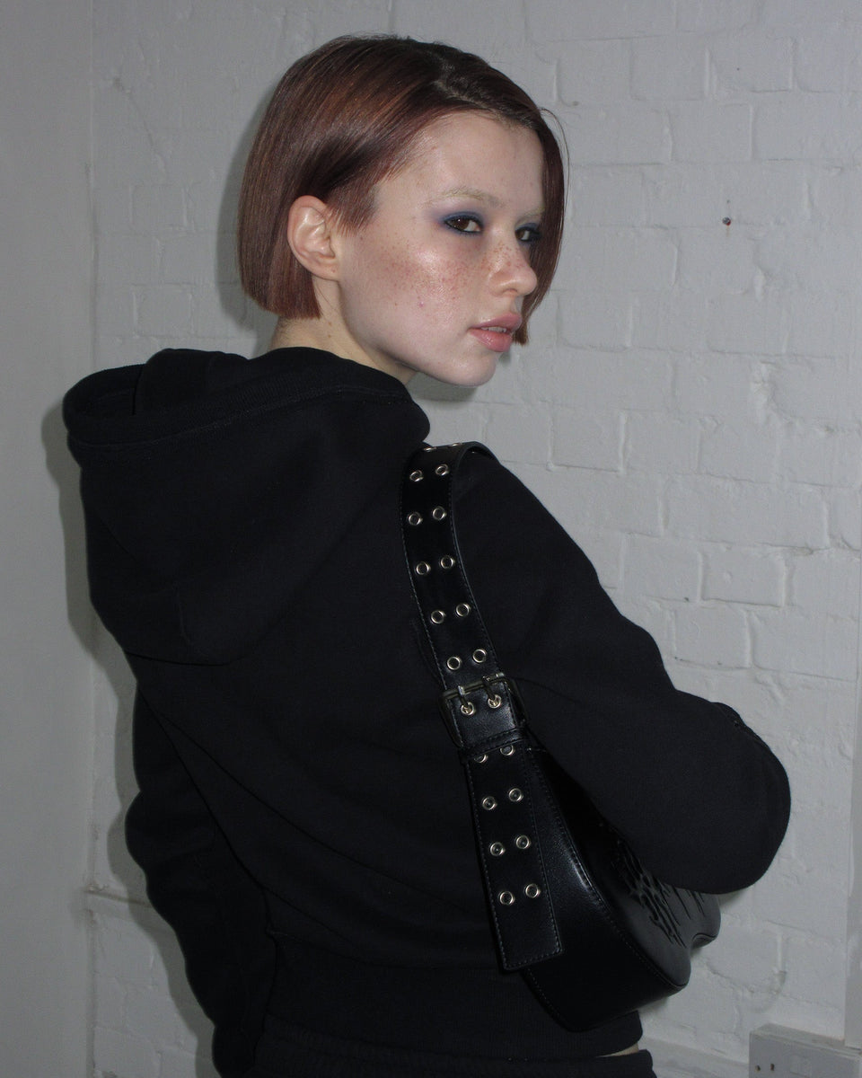 GHOST EMBOSSED SHOULDER BAG BLACK