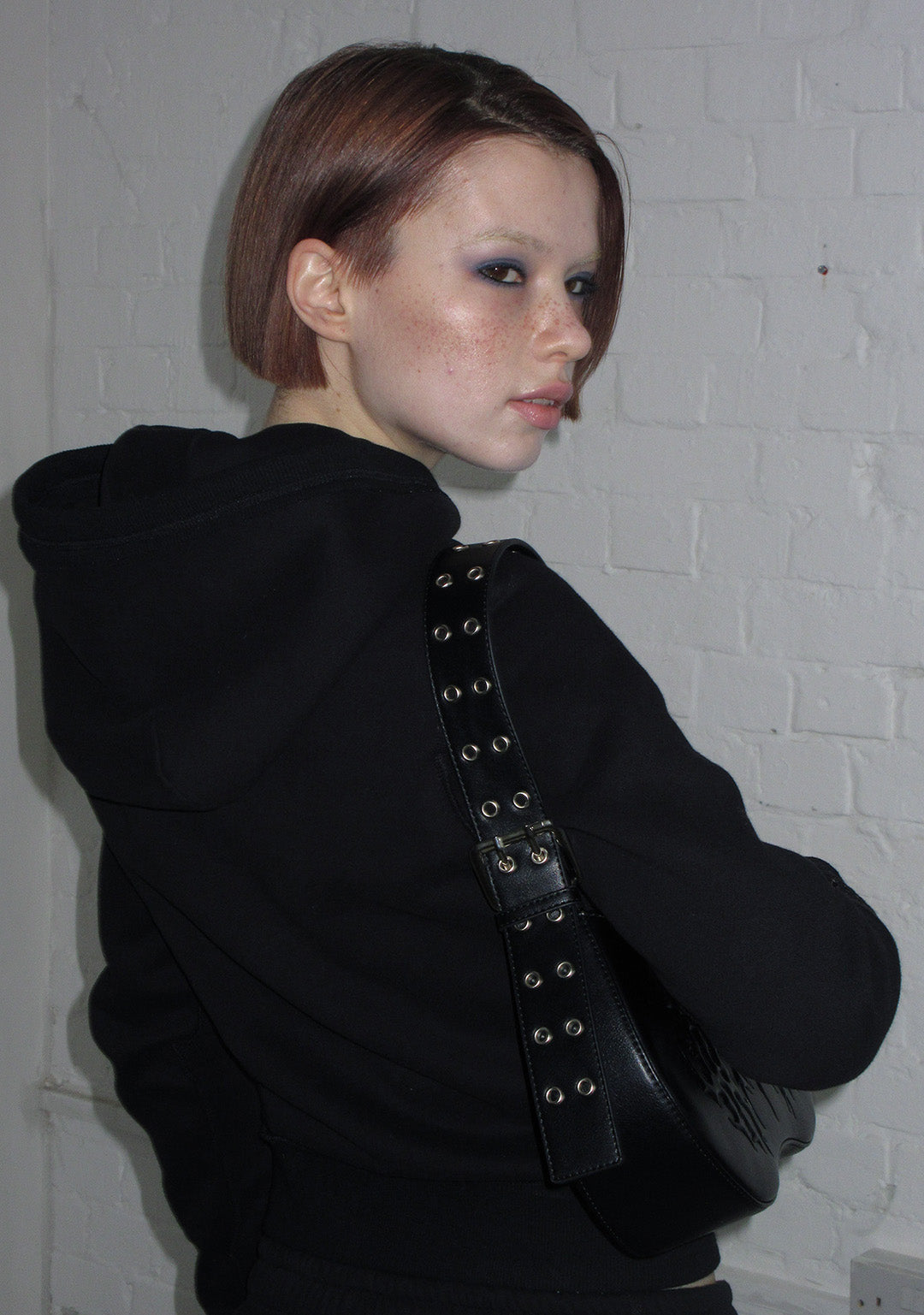 GHOST EMBOSSED SHOULDER BAG BLACK