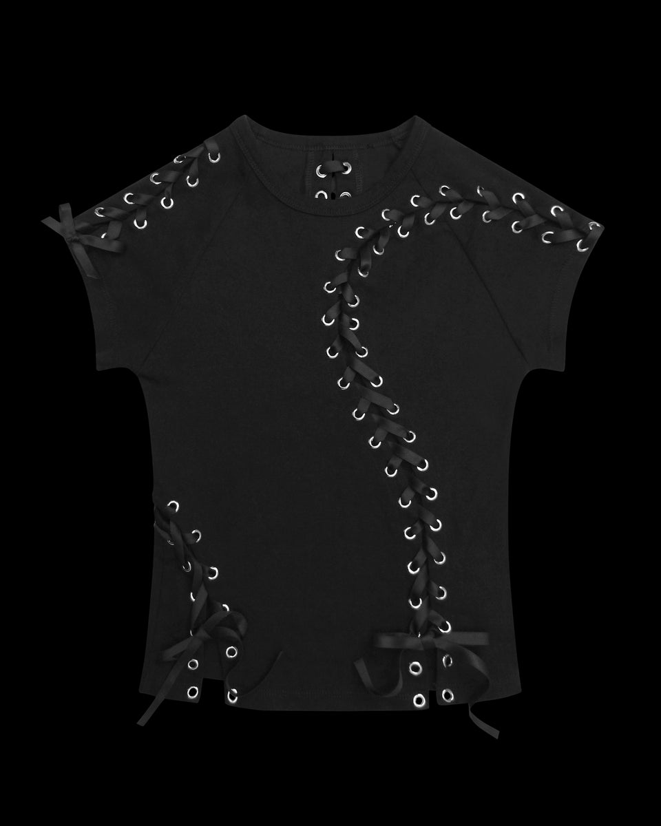 GHOST LACE CORSET BABY TEE BLACK