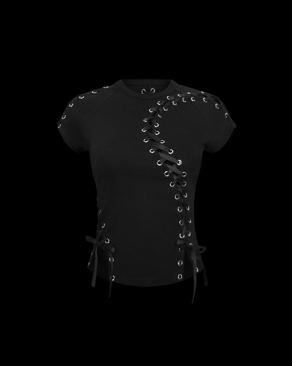 GHOST LACE CORSET BABY TEE BLACK