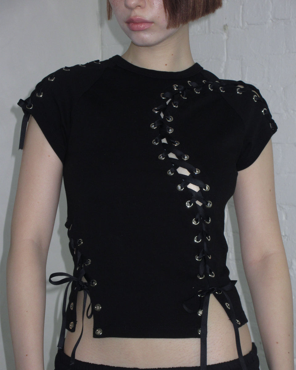 GHOST LACE CORSET BABY TEE BLACK