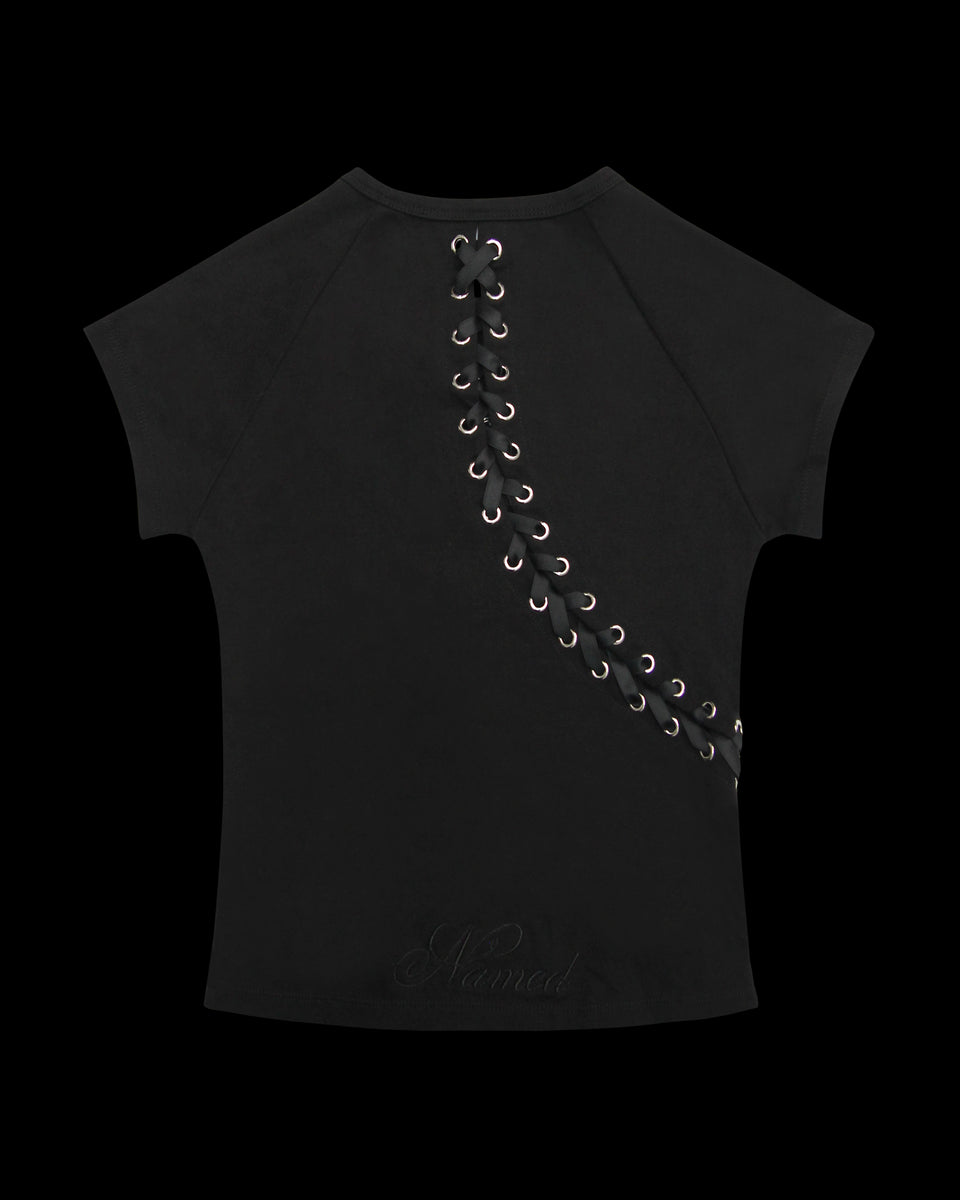 GHOST LACE CORSET BABY TEE BLACK