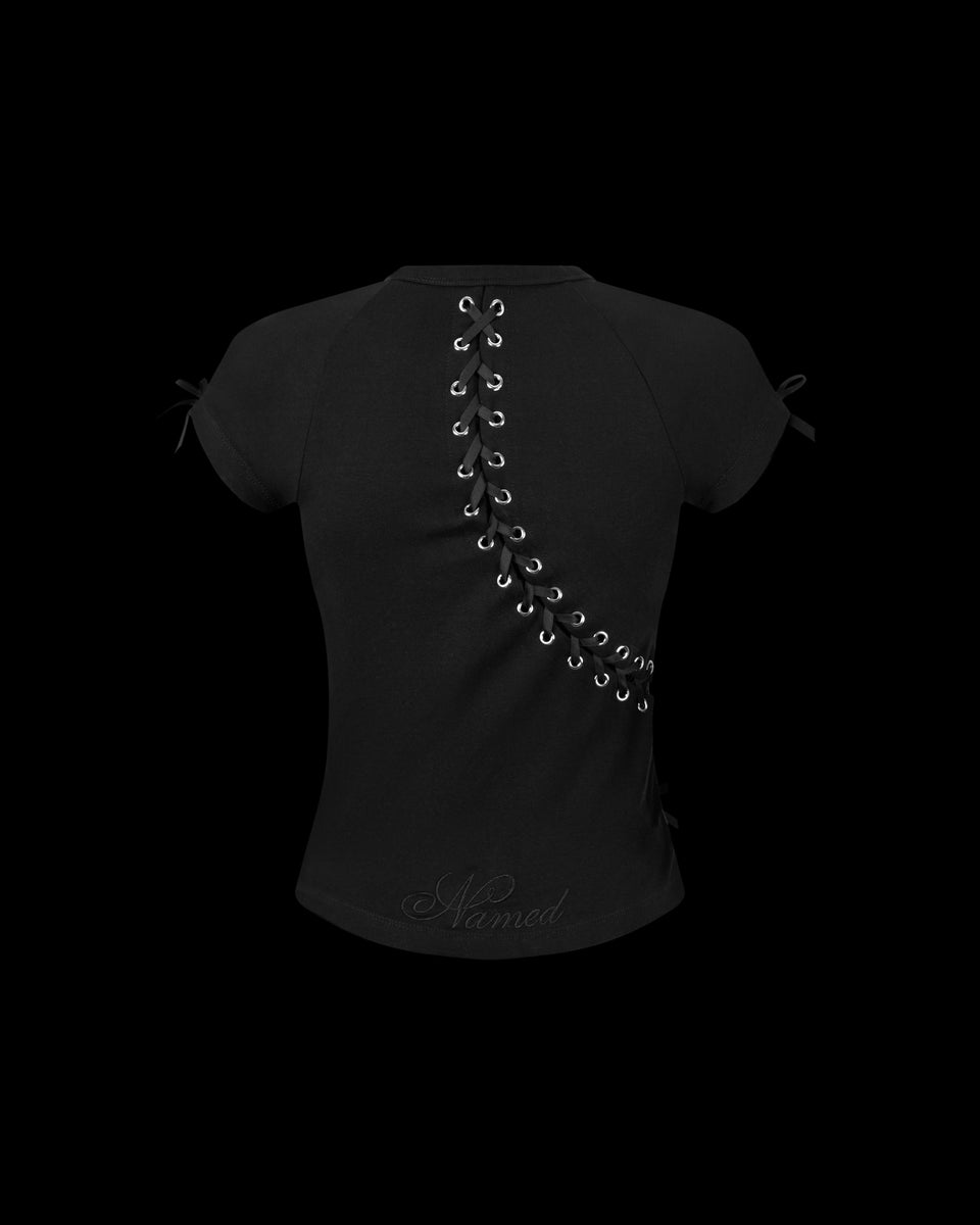GHOST LACE CORSET BABY TEE BLACK