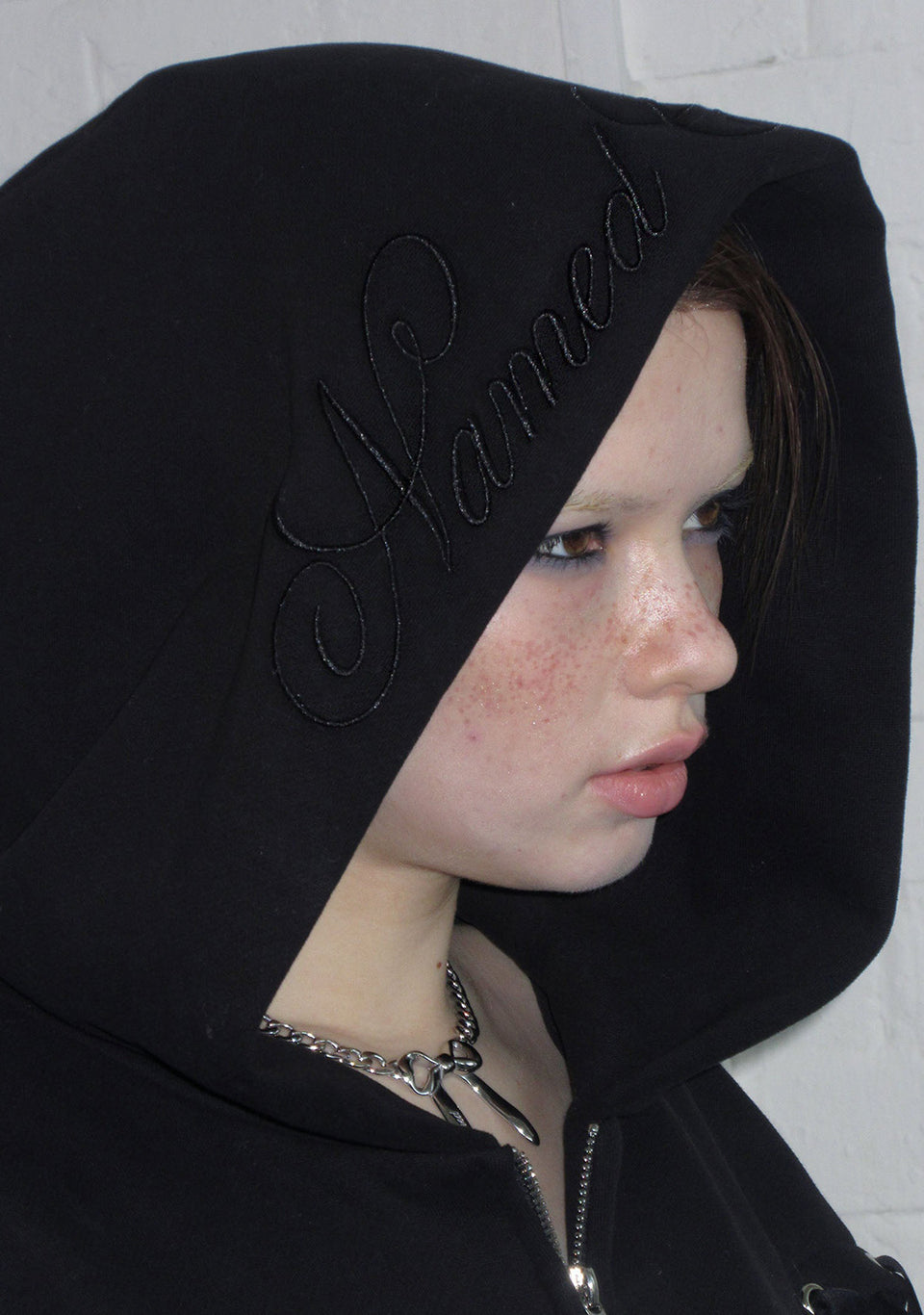 GHOST LACE UP CORSET ZIP HOODIE BLACK