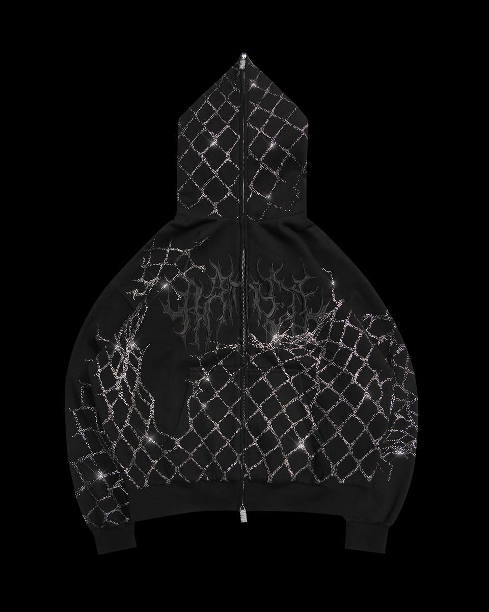 GHOST RHINESTONE ZIP HOODIE BLACK