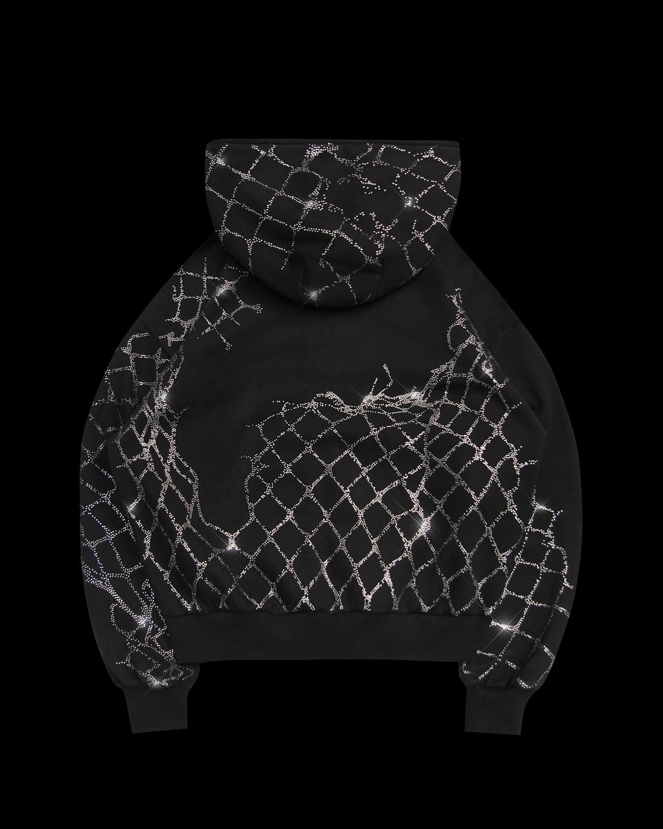 GHOST RHINESTONE ZIP HOODIE BLACK