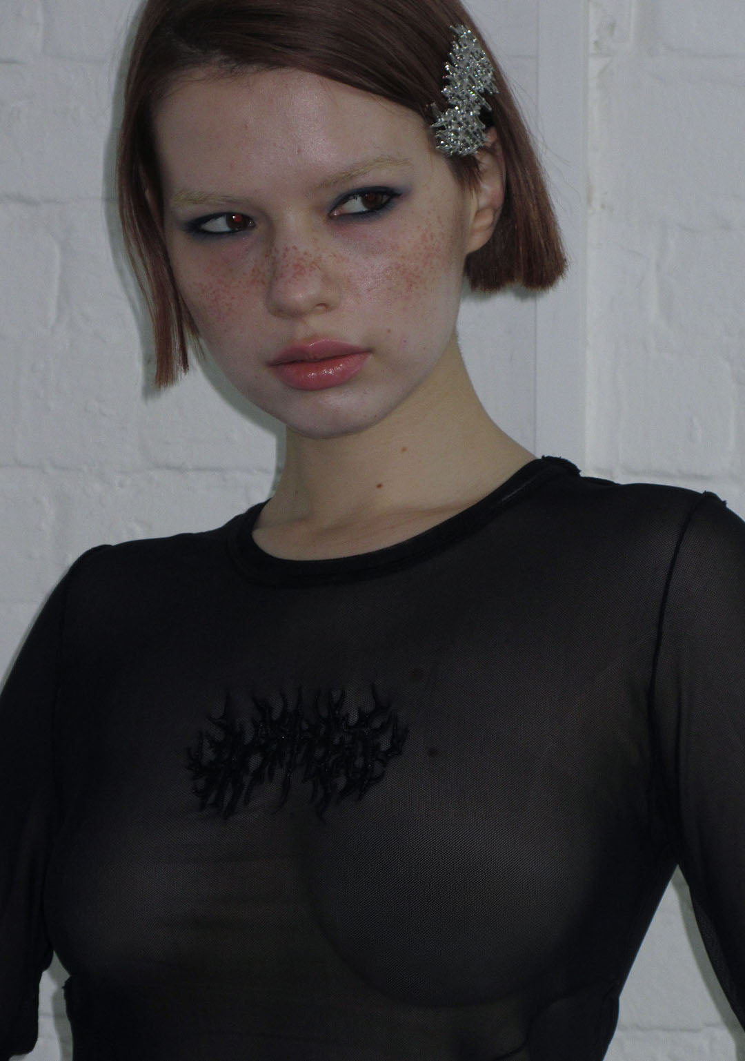 GHOST SHEER MESH LONG SLEEVE TOP BLACK