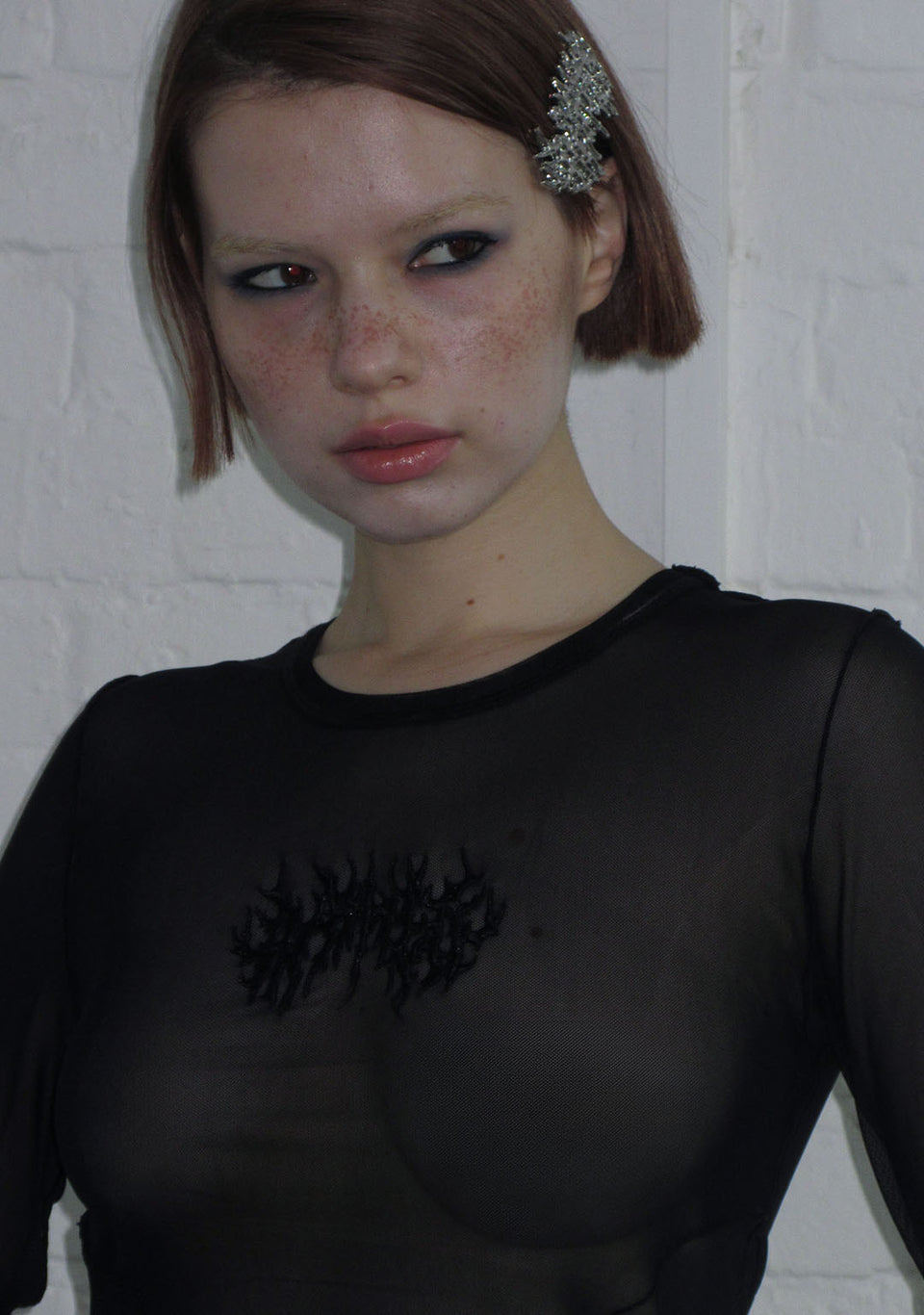 GHOST SHEER MESH LONG SLEEVE TOP BLACK