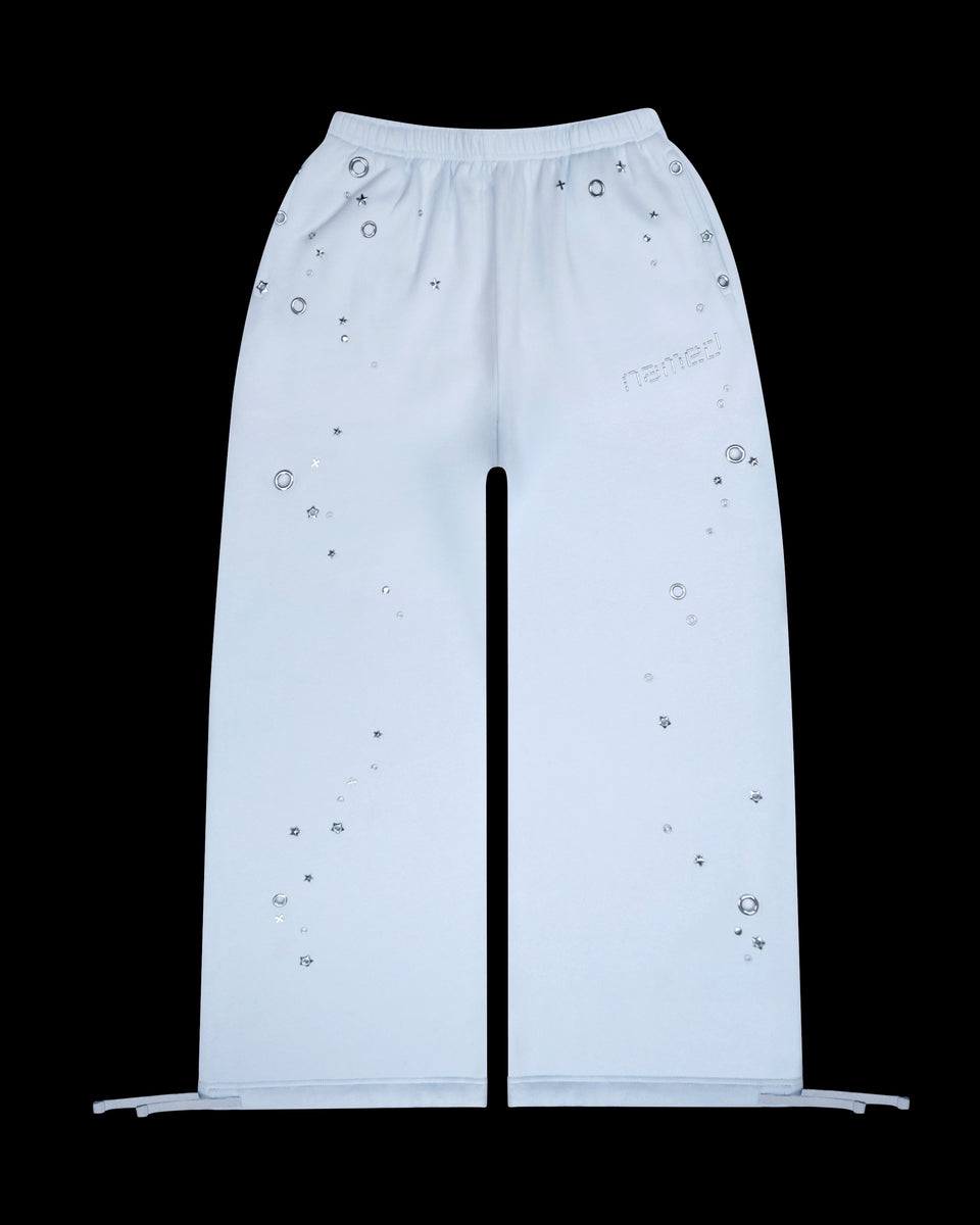 GLITCH EYELET OVERSIZED SWEATPANTS BABY BLUE