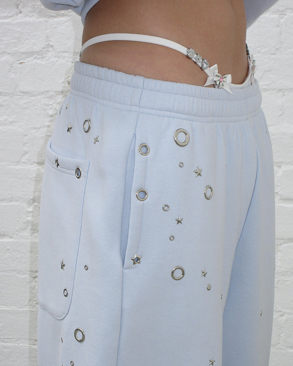 GLITCH EYELET OVERSIZED SWEATPANTS BABY BLUE