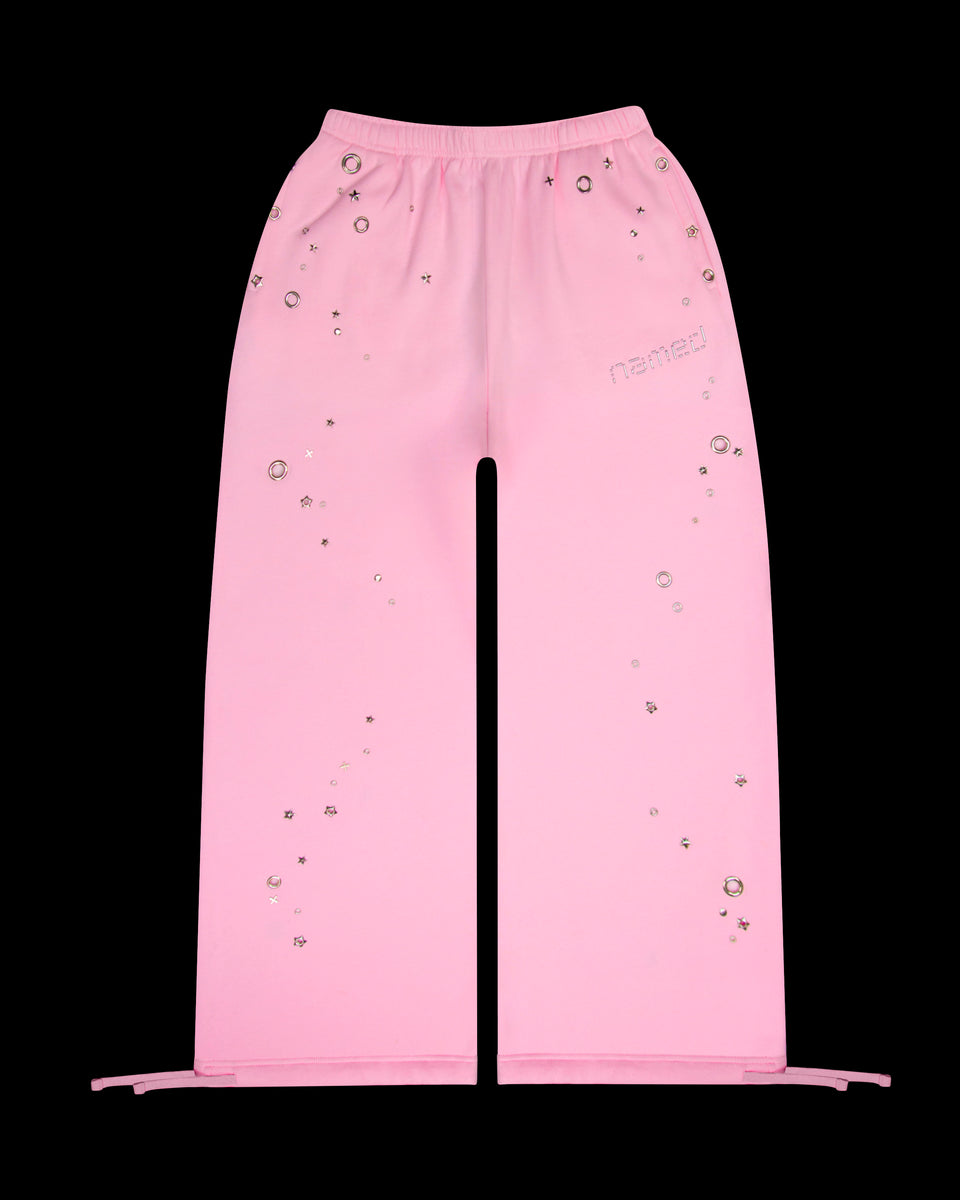 GLITCH EYELET OVERSIZED SWEATPANTS BABY PINK