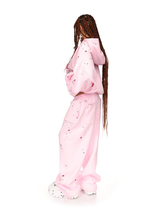 GLITCH EYELET OVERSIZED SWEATPANTS BABY PINK
