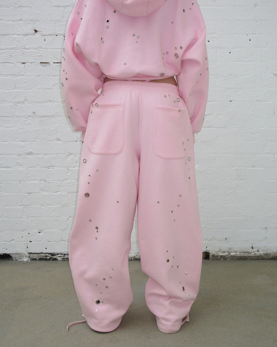 GLITCH EYELET OVERSIZED SWEATPANTS BABY PINK
