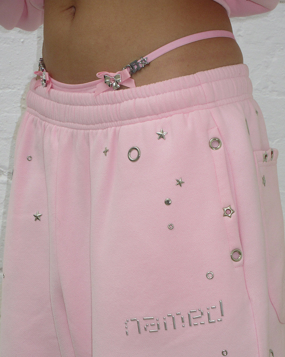 GLITCH EYELET OVERSIZED SWEATPANTS BABY PINK