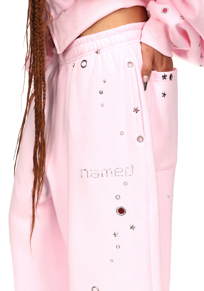 GLITCH EYELET OVERSIZED SWEATPANTS BABY PINK