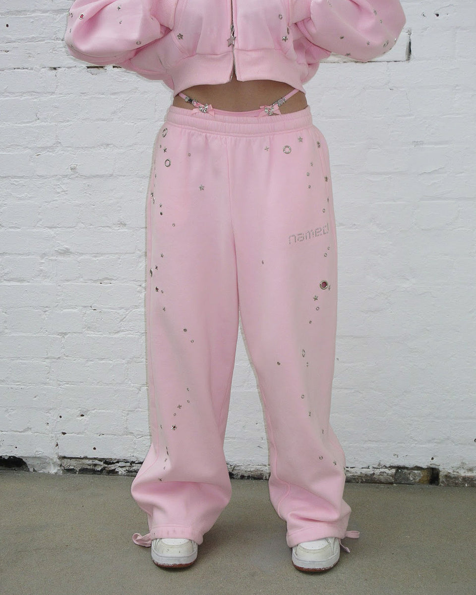 GLITCH EYELET OVERSIZED SWEATPANTS BABY PINK
