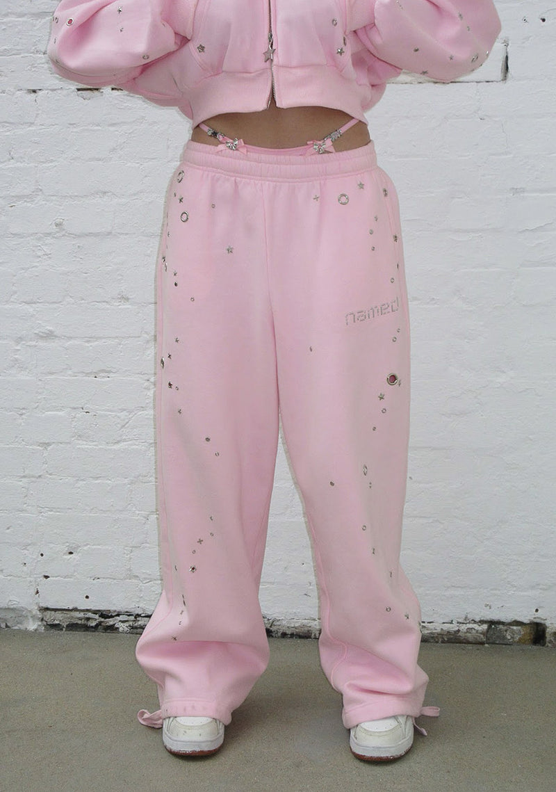 GLITCH EYELET OVERSIZED SWEATPANTS BABY PINK