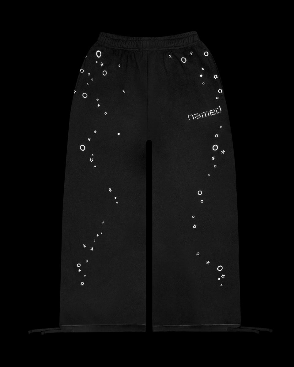 GLITCH EYELET OVERSIZED SWEATPANTS BLACK