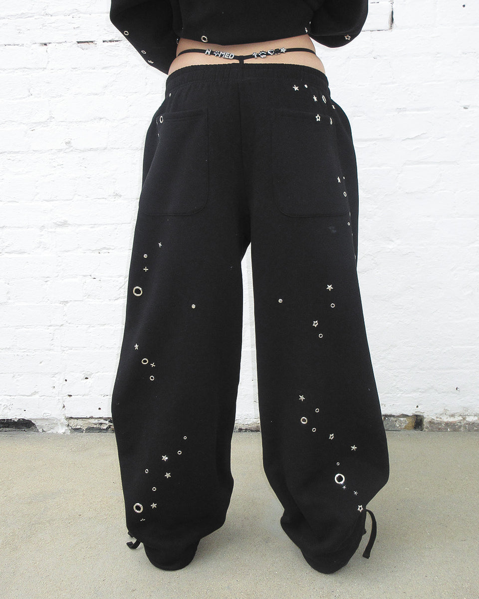 GLITCH EYELET OVERSIZED SWEATPANTS BLACK