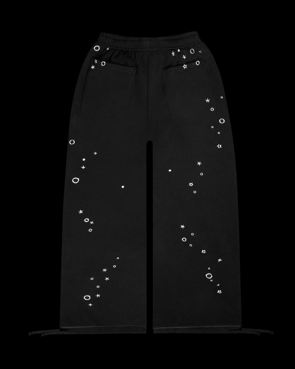 GLITCH EYELET OVERSIZED SWEATPANTS BLACK