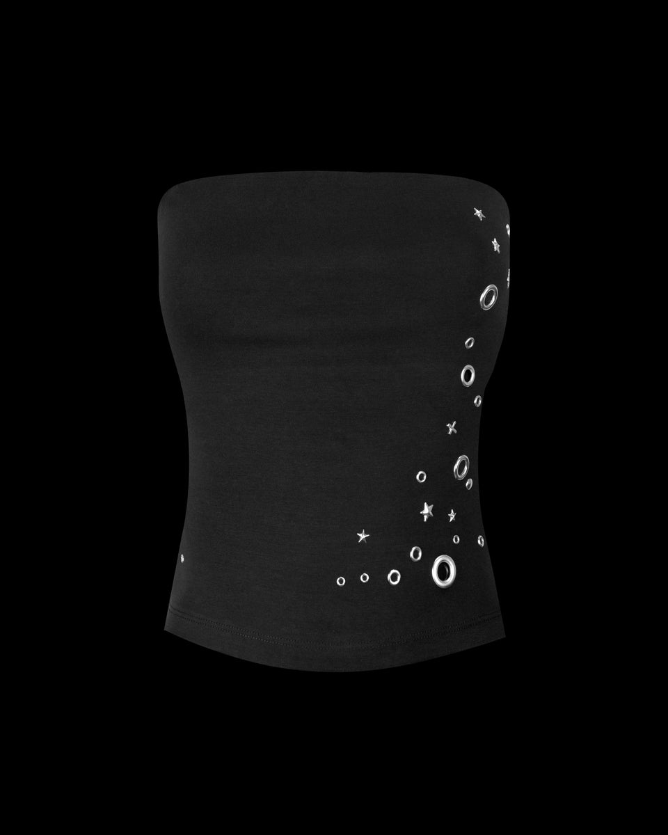 GLITCH EYELET TUBE TOP BLACK