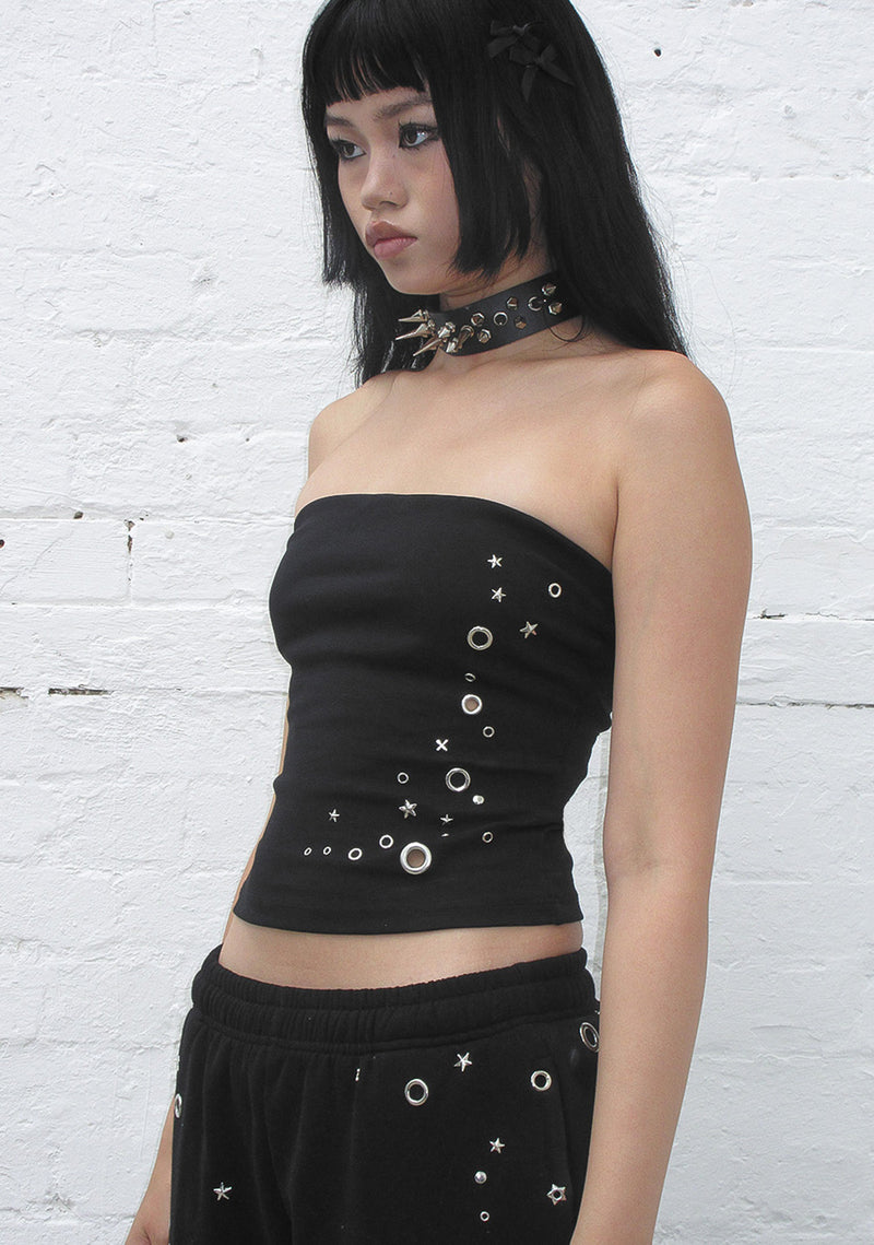GLITCH EYELET TUBE TOP BLACK
