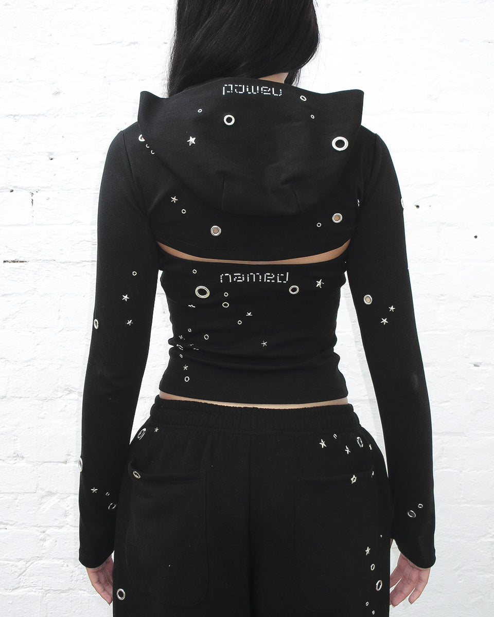 GLITCH EYELET TUBE TOP BLACK