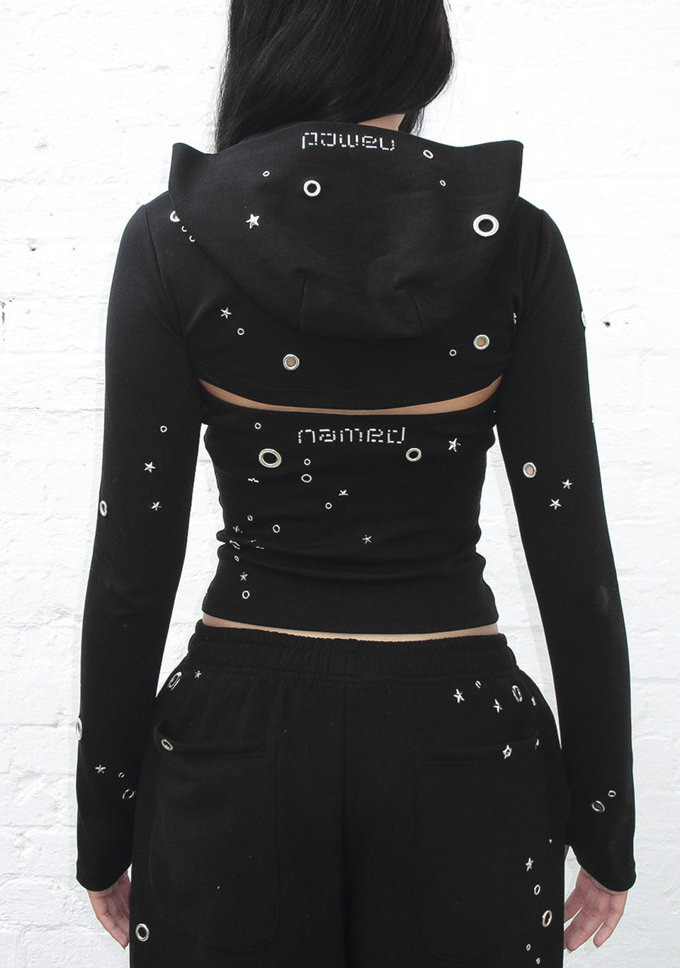 GLITCH EYELET TUBE TOP BLACK